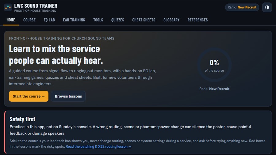 LWC Sound Trainer home screen