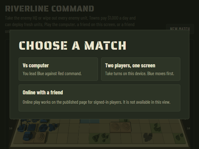 Riverline Command title screen